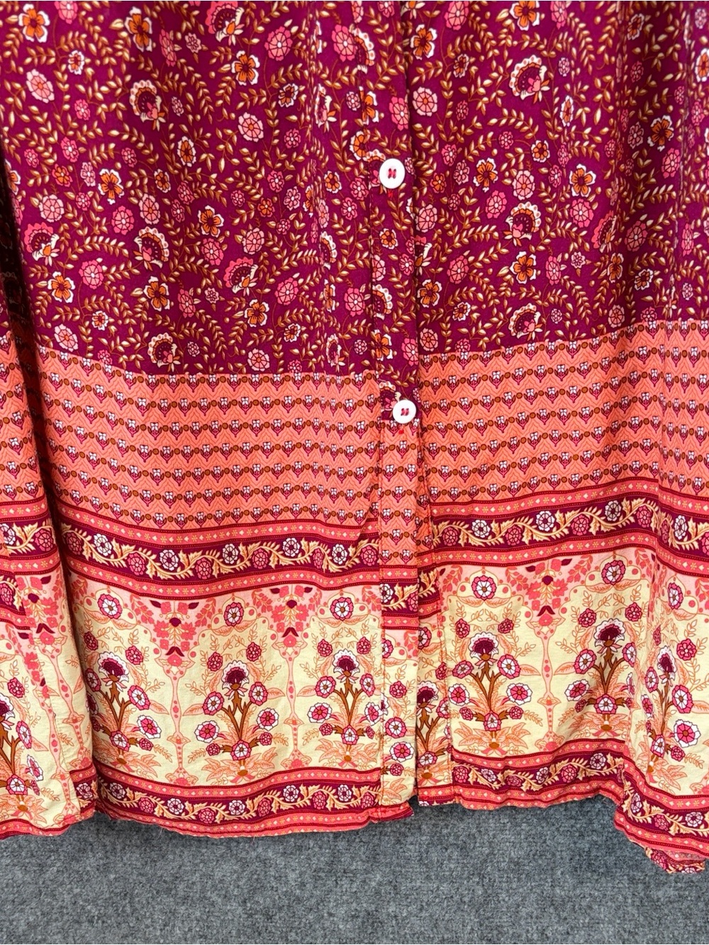 Boho Raspberry Floral Button-Front Midi Dress - Picture 2 of 14
